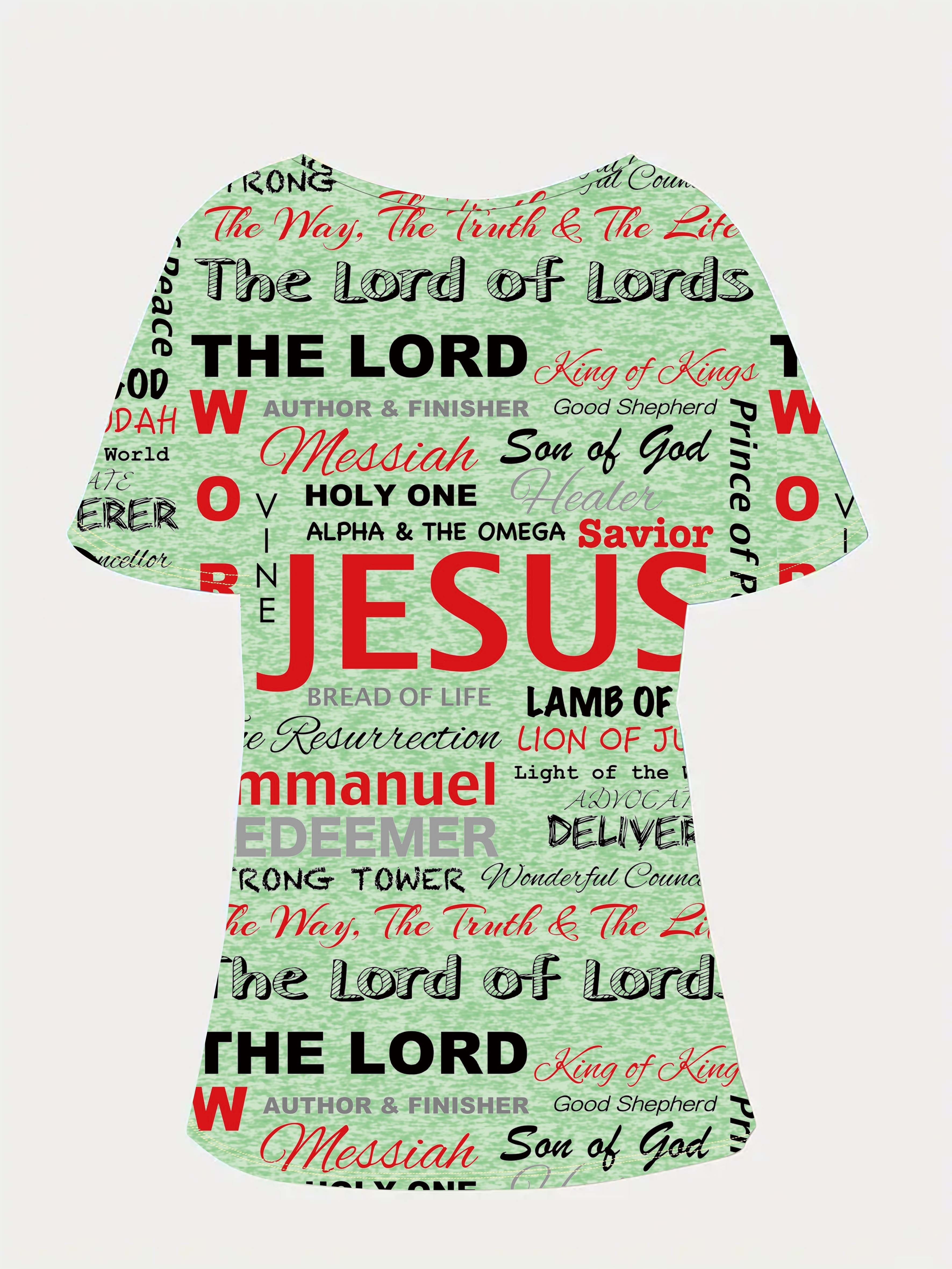 jesus letter full print t shirt casual v neck short sleeve t shirt for spring summer womens clothing details 1